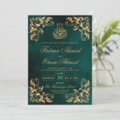 Gold Lijst Donkergroene islamitische bruiloft Kaart (Staand voorkant)