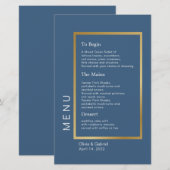 Gold Lijst Eenvoudig elegant, blauw trouwmenu (Voorkant / Achterkant)