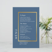 Gold Lijst Eenvoudig elegant, blauw trouwmenu (Staand voorkant)