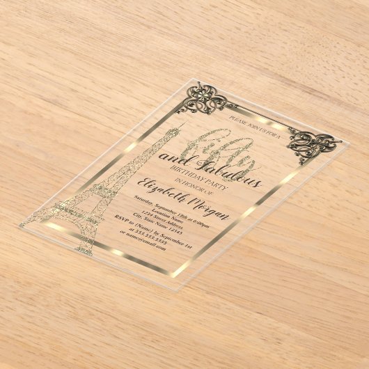 Gold Lijst, Eiffeltoren 50e verjaardag Acryl Uitnodigingen (Laagn)