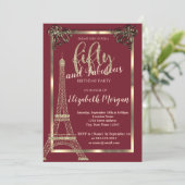 Gold Lijst, Eiffeltoren Burgundy 50e verjaardag Kaart (Staand voorkant)