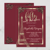 Gold Lijst, Eiffeltoren Burgundy 50e verjaardag Kaart (Voorkant / Achterkant)