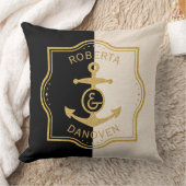 Gold Lijst en anker op zwarte en beige achtergrond Kussen (Deken)