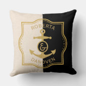 Gold Lijst en anker op zwarte en beige achtergrond Kussen (Achterkant)