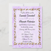 Gold Lijst en Paarse Damask Wedding Kaart (Voorkant)