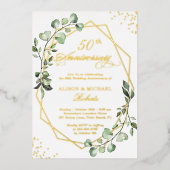 Gold Lijst Eucalyptus Leaves Weddenschap Jubileum Folie Uitnodiging (Voorkant)
