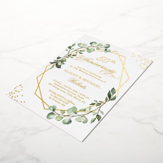 Gold Lijst Eucalyptus Leaves Weddenschap Jubileum Folie Uitnodiging (Gedraaid)