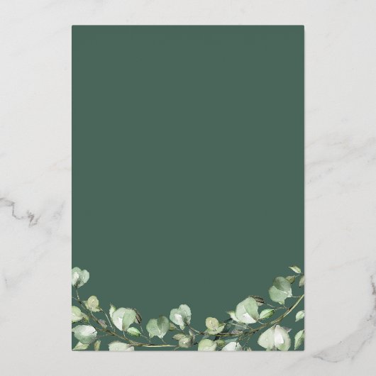 Gold Lijst Eucalyptus Leaves Weddenschap Jubileum Folie Uitnodiging (Achterkant)