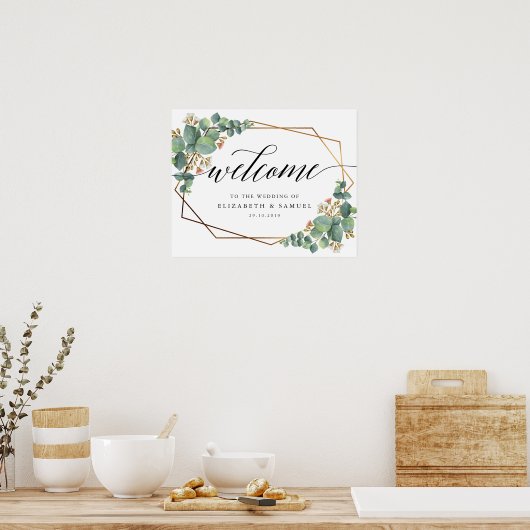 Gold Lijst Eucalyptus Welkom bij het trouwbord Poster (Keuken)