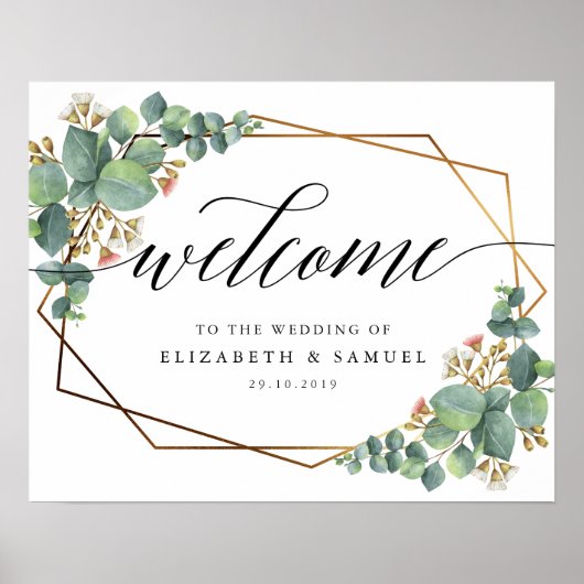 Gold Lijst Eucalyptus Welkom bij het trouwbord Poster