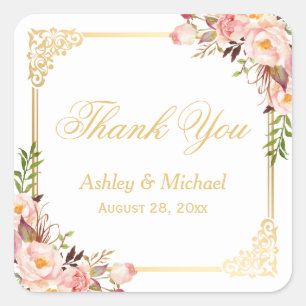 Gold Lijst Floral Hartelijk dank voor uw huwelijk Vierkante Sticker