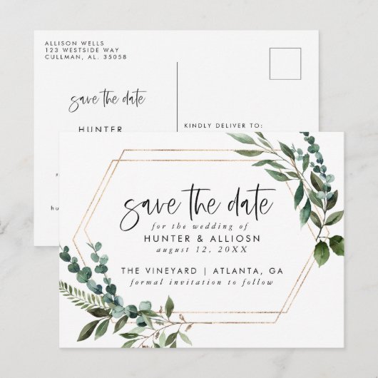 Gold Lijst Floral Save the Date Briefkaart (Voorkant / Achterkant)