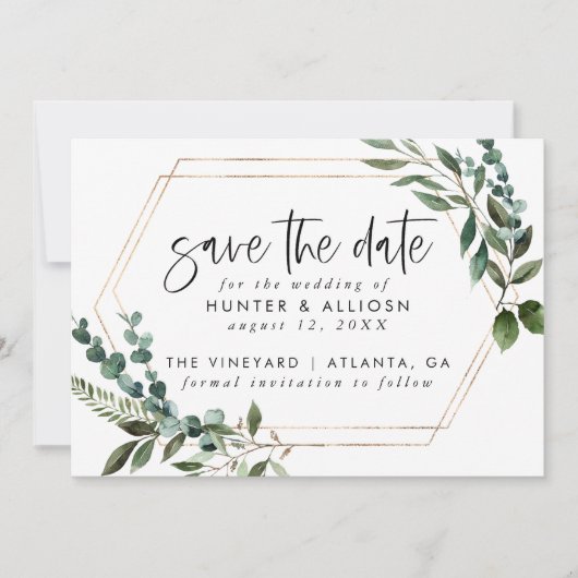 Gold Lijst Floral Save the Date Kaart (Voorkant)