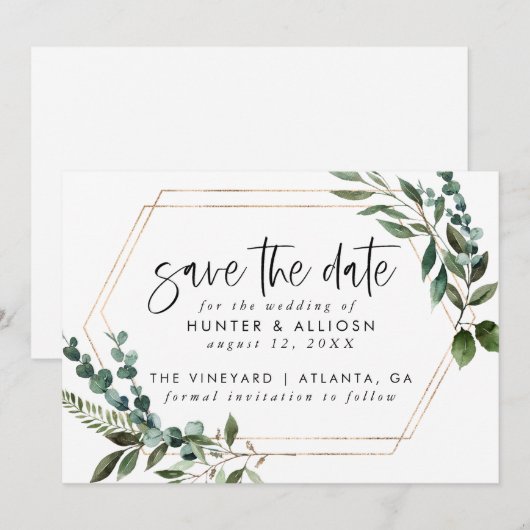 Gold Lijst Floral Save the Date Kaart (Voorkant / Achterkant)