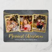 Gold Lijst Foto Collage Merriest Kerstmis Folie Feestdagenkaart (Voorkant)