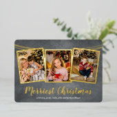 Gold Lijst Foto Collage Merriest Kerstmis Folie Feestdagenkaart (Staand Voorkant)