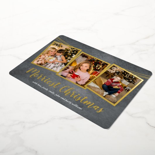 Gold Lijst Foto Collage Merriest Kerstmis Folie Feestdagenkaart (Gedraaid)