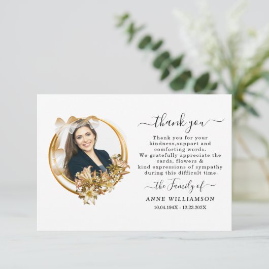 Gold Lijst Foto Funeral Hartelijk dank Bedankkaart (Staand voorkant)