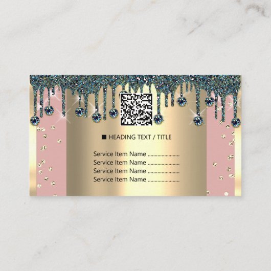 Gold Lijst Glitter Confetti Roos Blauwgroen schijv Visitekaartje (Achterkant)