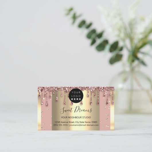 Gold Lijst Glitter Confetti Roos Visitekaartje (Staand voorkant)