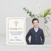 Gold Lijst Glitter Navy Blue Community Foto Bedankkaart (Staand voorkant)