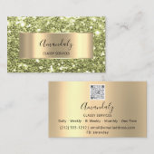 Gold Lijst Glitter QRCode Logo Fresh Mint Green B Visitekaartje (Voorkant / Achterkant)