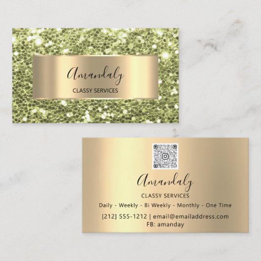 Gold Lijst Glitter QRCode Logo Fresh Mint Green B Visitekaartje (Voorkant / Achterkant)