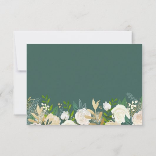Gold Lijst Green Ivory Floral Wedding RSVP Antwoor (Achterkant)