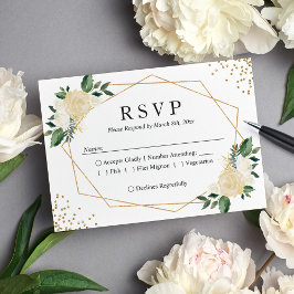 Gold Lijst Green Ivory Floral Wedding RSVP Antwoor