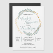 Gold Lijst Greenery Baby shower Magnetische Uitnodiging (Voorkant / Achterkant)