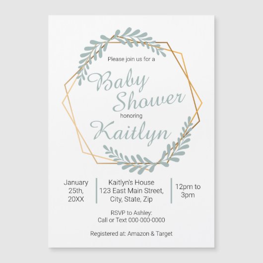 Gold Lijst Greenery Baby shower Magnetische Uitnodiging (Voorkant)