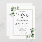 Gold Lijst Greenery Budget Wedding Uitnodiging (Voorkant / Achterkant)