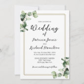 Gold Lijst Greenery Elegant Wedding Invitation Kaart (Voorkant)