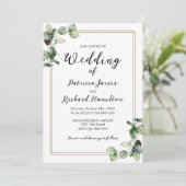 Gold Lijst Greenery Elegant Wedding Invitation Kaart (Staand voorkant)
