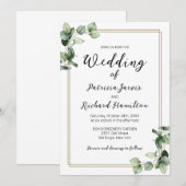 Gold Lijst Greenery Elegant Wedding Invitation Kaart (Voorkant / Achterkant)