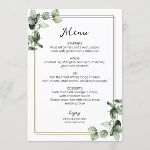 Gold Lijst Greenery Elegant Wedding Menu Kaart