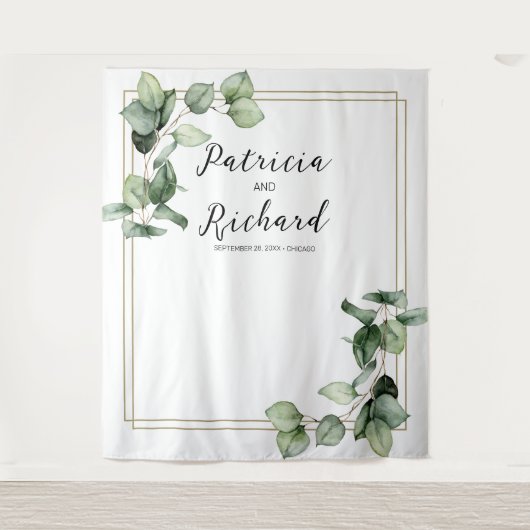 Gold Lijst Greenery Eucalyptus Wedding Backdrop Wandkleed (Voorkant)