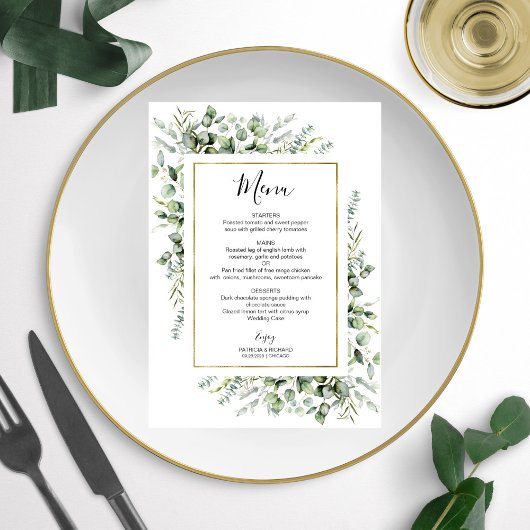 Gold Lijst Greenery Eucalyptus Wedding Menu Invita Kaart