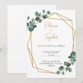 Gold Lijst Greenery Modern Huwelijksuitnodiging Kaart (Voorkant / Achterkant)