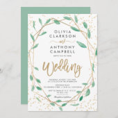 Gold lijst greenery waterverf script bruiloft kaart (Voorkant / Achterkant)