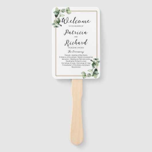 Gold Lijst Greenery Wedding Ceremony Program Handwaaier (Voorkant)