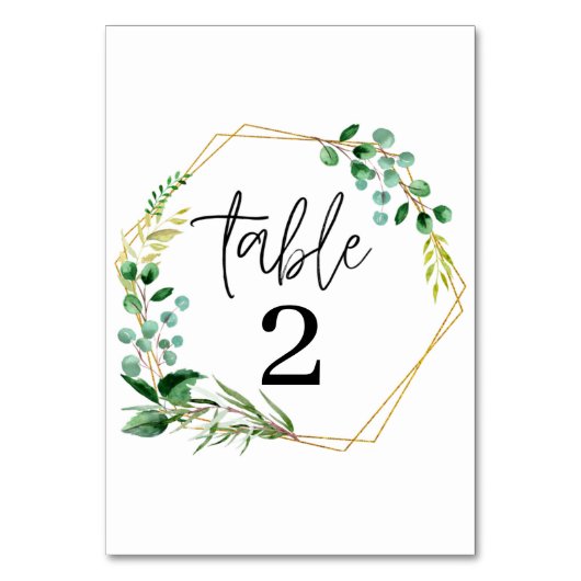 Gold Lijst Greenery Wedding Table Number Kaart (Voorkant)
