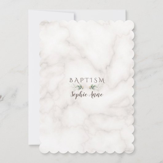 Gold Lijst Greenery White Floral Marble Baptisme Kaart (Achterkant)