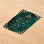Gold Lijst Groene Islamitische Weduwschap Acryl Uitnodigingen (Laagn)