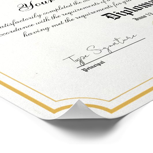 Gold lijst High School afstuderen Diploma Poster (Hoek)