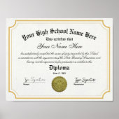 Gold lijst High School afstuderen Diploma Poster (Voorkant)