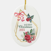 Gold Lijst Holiday Bouquet Red Ribbon op maat Keramisch Ornament (Voorkant)
