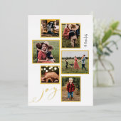 Gold Lijst Joy Script Multi-Photo Holiday Card Folie Feestdagenkaart (Staand Voorkant)
