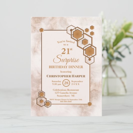 Gold Lijst Marble Surprise 21st geboortedag diner Kaart (Staand voorkant)