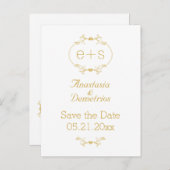 Gold lijst met initialen bruiloft Opslaan Datum Aankondigingskaart (Voorkant / Achterkant)